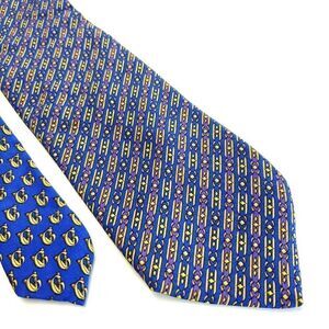 Gianni Versace Blue Print‎ Geometric Short Silk Tie
